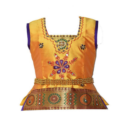 Flawless Blue Embroidered Silk Blend Girl's Lehenga Cholis
