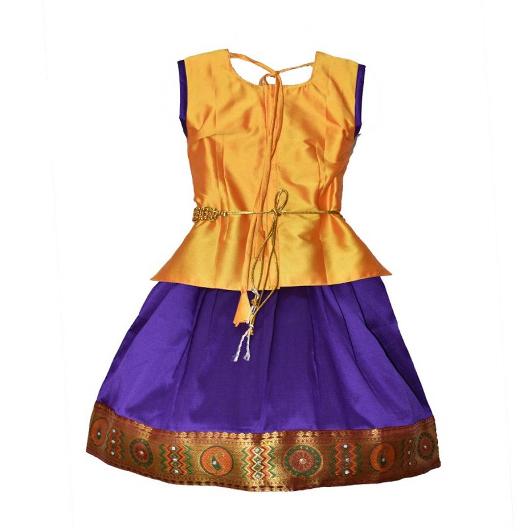 Flawless Blue Embroidered Silk Blend Girl's Lehenga Cholis