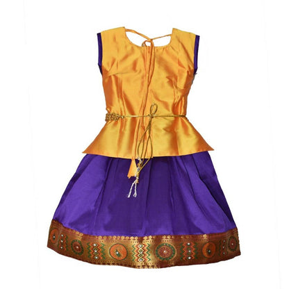 Flawless Blue Embroidered Silk Blend Girl's Lehenga Cholis