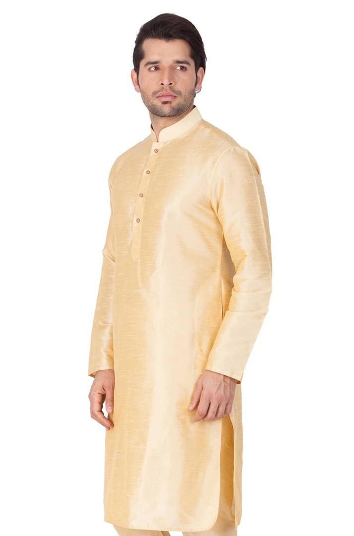 Men's Golden Cotton Silk Kurta