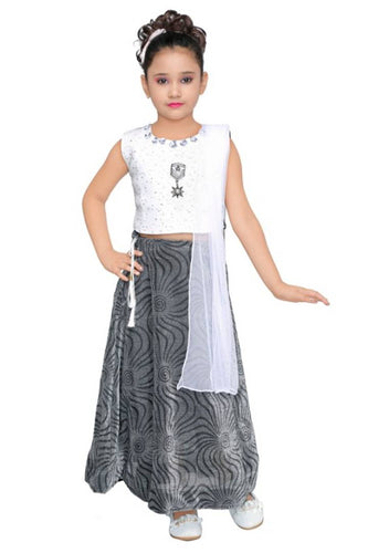 Cutie Pie Kids Girls Festive/Party Wear Crop Top Lahenga Choli & Dupatta Set