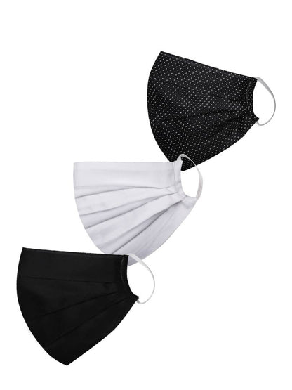 Unisex Kids Essential Solid and Polka Dot Printed Reusable Anti-Pollution Comfortable Half Face, Ear Loop Cotton Wellness Masks  (Medium Size) - Pack of 3