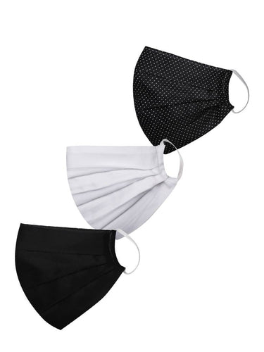 Unisex Kids Essential Solid and Polka Dot Printed Reusable Anti-Pollution Comfortable Half Face, Ear Loop Cotton Wellness Masks  (Medium Size) - Pack of 3