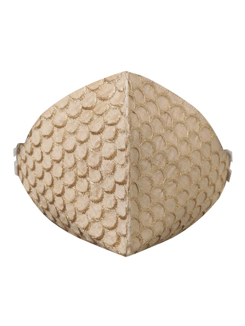 Vastramay Unisex 3 -Ply Fish Scales Embroidered Reusable Anti-Pollution, Comfortable Large Coverage with Head Band Wellness Masks In Gold - Pack Of 1
