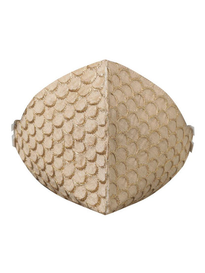 Vastramay Unisex 3 -Ply Fish Scales Embroidered Reusable Anti-Pollution, Comfortable Large Coverage with Head Band Wellness Masks In Gold - Pack Of 1