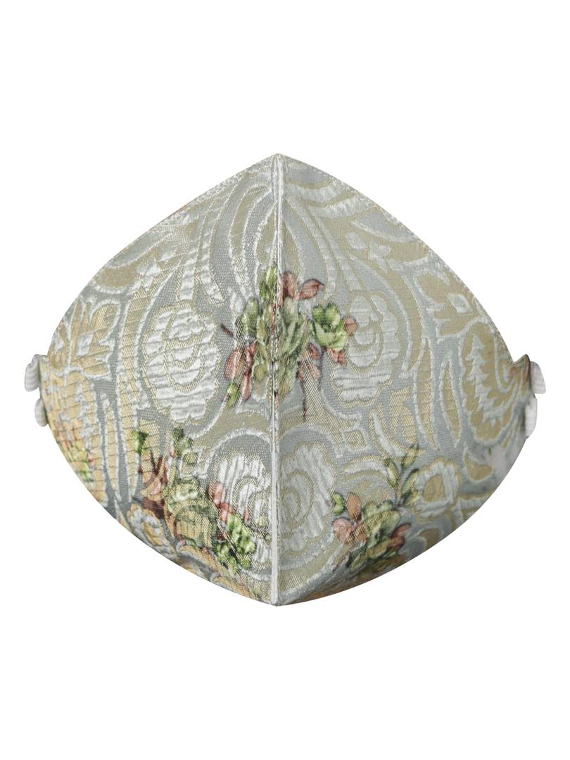 Vastramay Unisex 3 -Ply Floral Print on Embroidered Base Reusable Anti-Pollution, Comfortable Large Coverage with Head Band Wellness Masks In Green - Pack Of 1