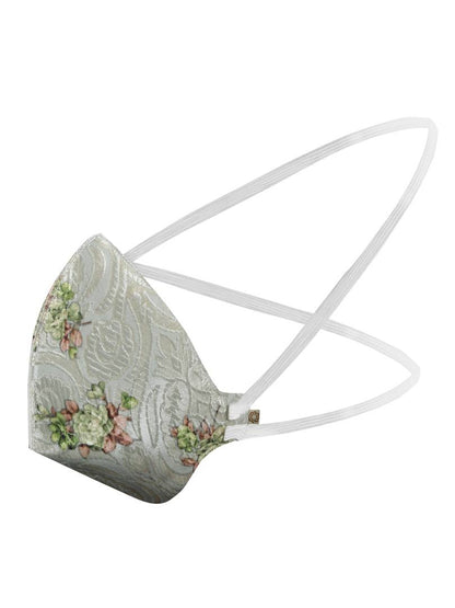 Vastramay Unisex 3 -Ply Floral Print on Embroidered Base Reusable Anti-Pollution, Comfortable Large Coverage with Head Band Wellness Masks In Green - Pack Of 1