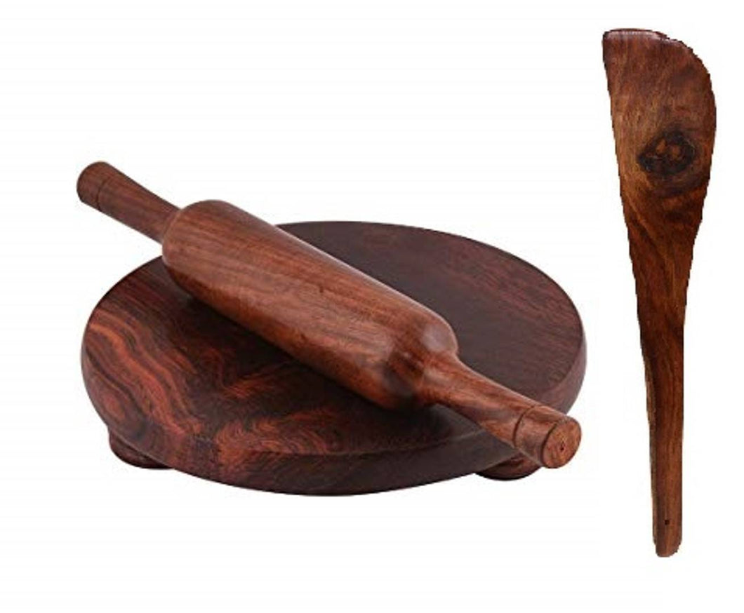 Wooden Chakla Belan Set With One Wooden Ladle