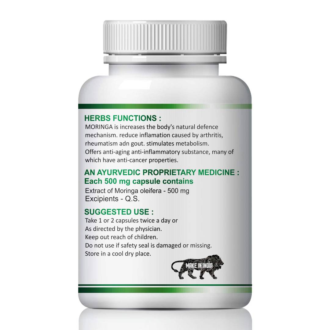 Moringa Herbal Capsules For Protect Liver & Brain Health 100% Ayurvedic (60 Capsules)