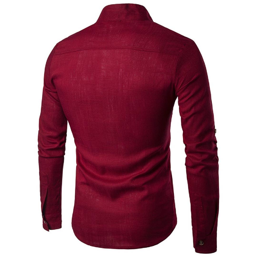 Stylish Cotton Maroon Solid Full Sleeves Short Kurta For Men