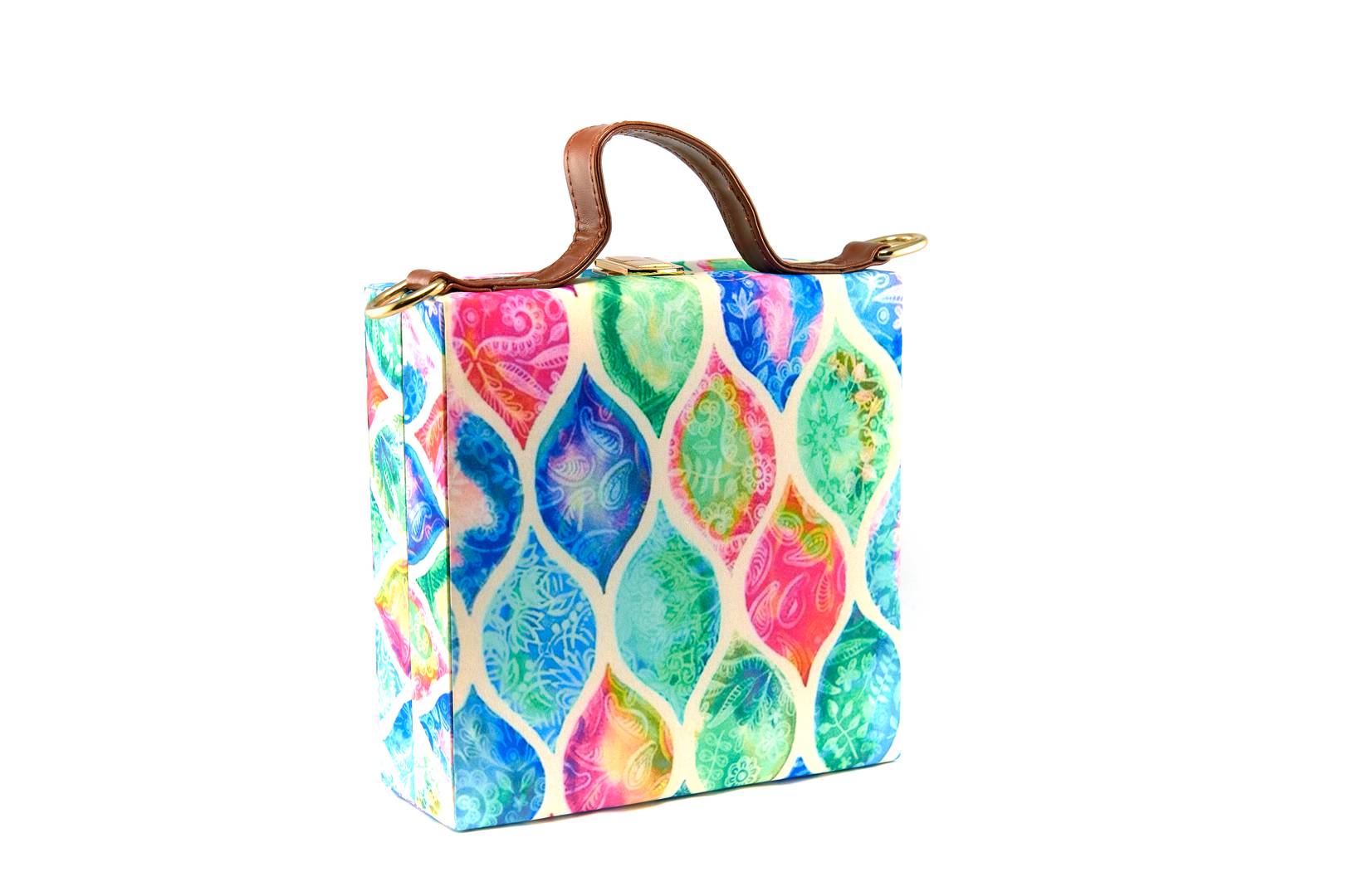 Women's Regular Size Printed Multicoloured Silk Box Clutcher