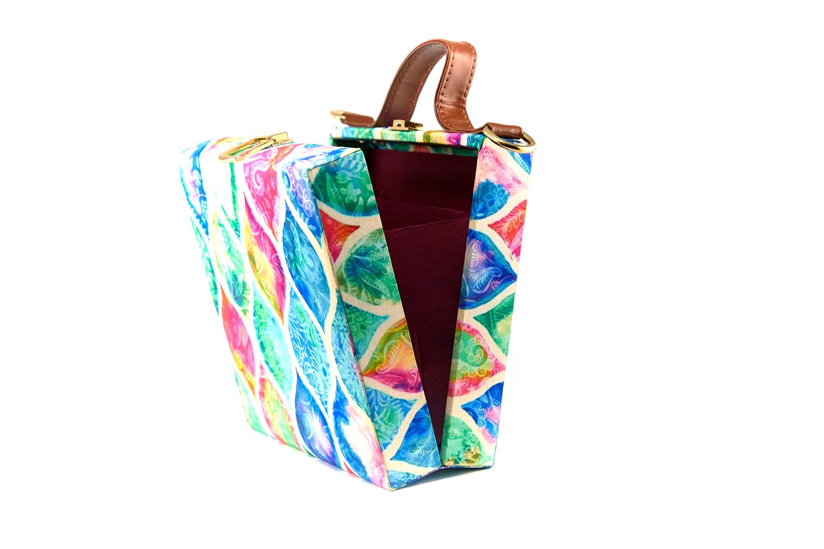 Women's Regular Size Printed Multicoloured Silk Box Clutcher