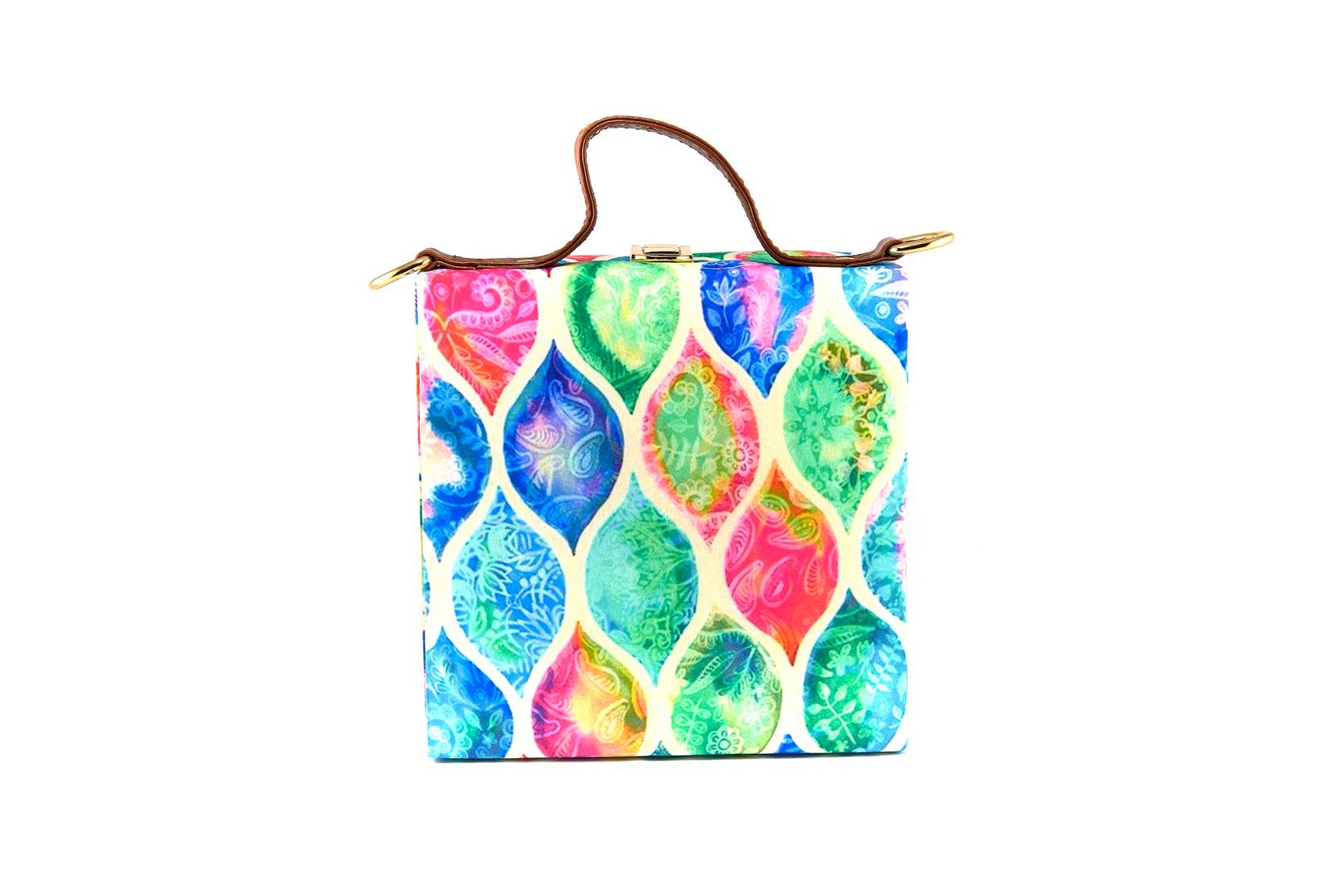 Women's Regular Size Printed Multicoloured Silk Box Clutcher