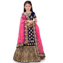 Load image into Gallery viewer, Elite Blue Embroidered Satin Lehenga Cholis For Girls
