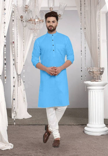 Cotton Solid Long Length Kurta For Men