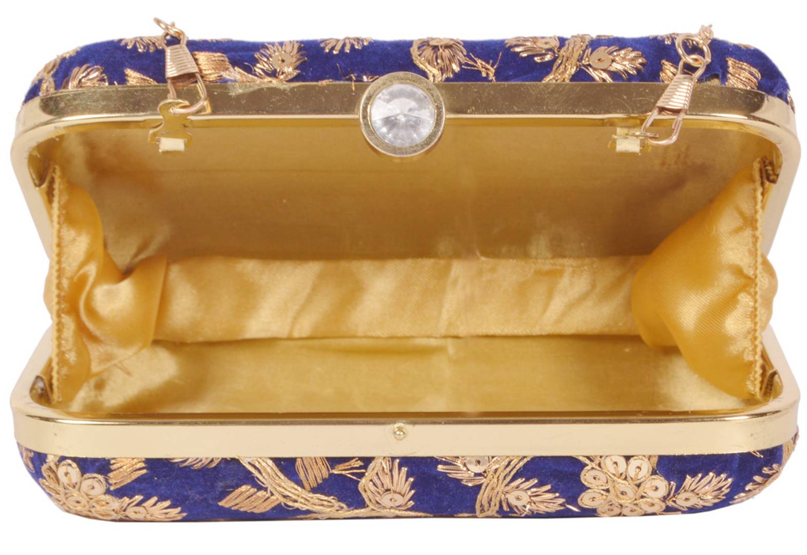 Trendy Velvet Party Wear Bridal Box Clutch With Metal Sling Chain