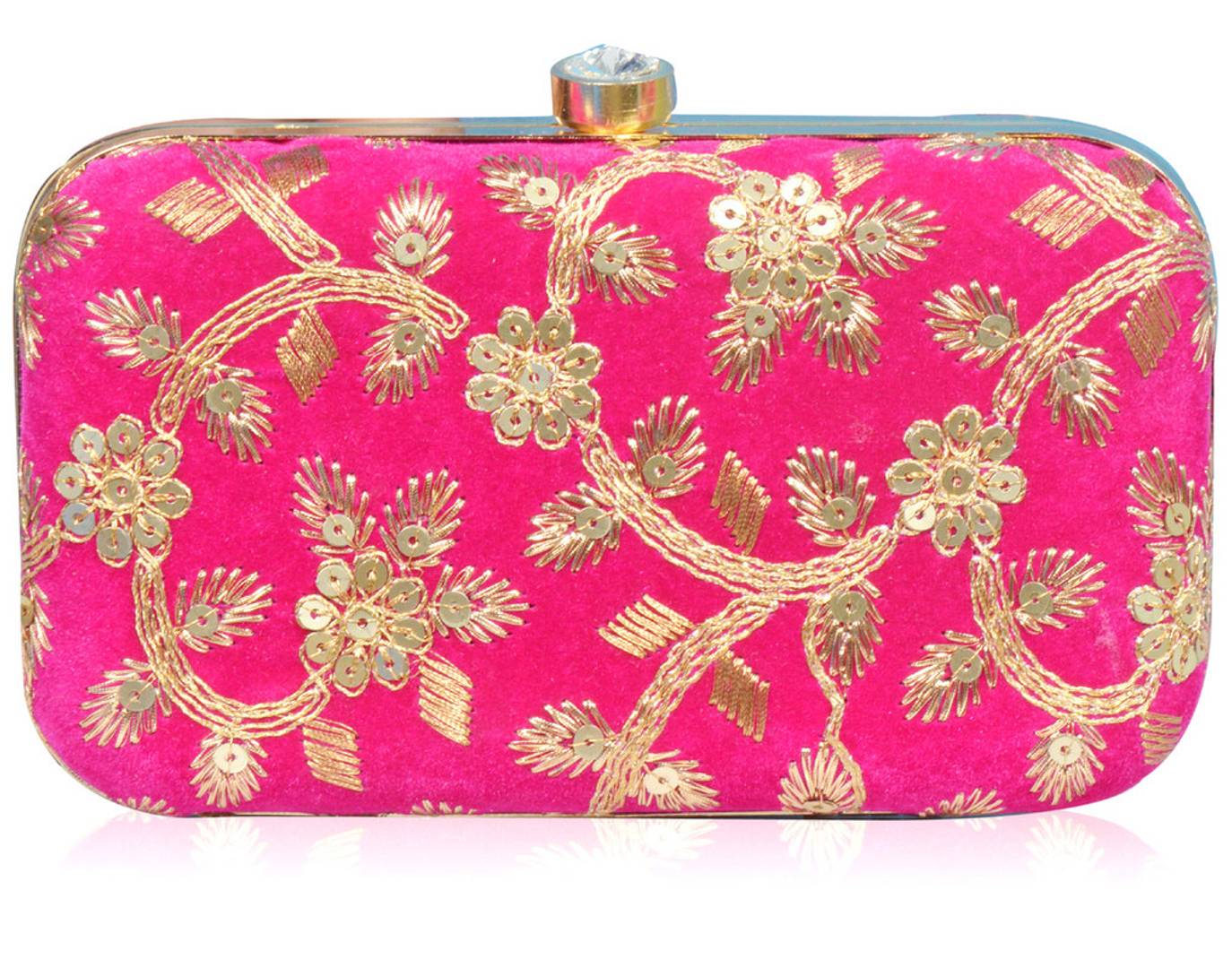 Trendy Velvet Party Wear Bridal Box Clutch With Metal Sling Chain