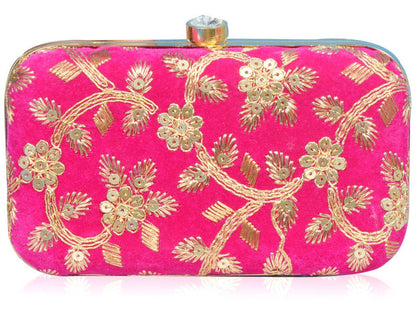 Trendy Velvet Party Wear Bridal Box Clutch With Metal Sling Chain