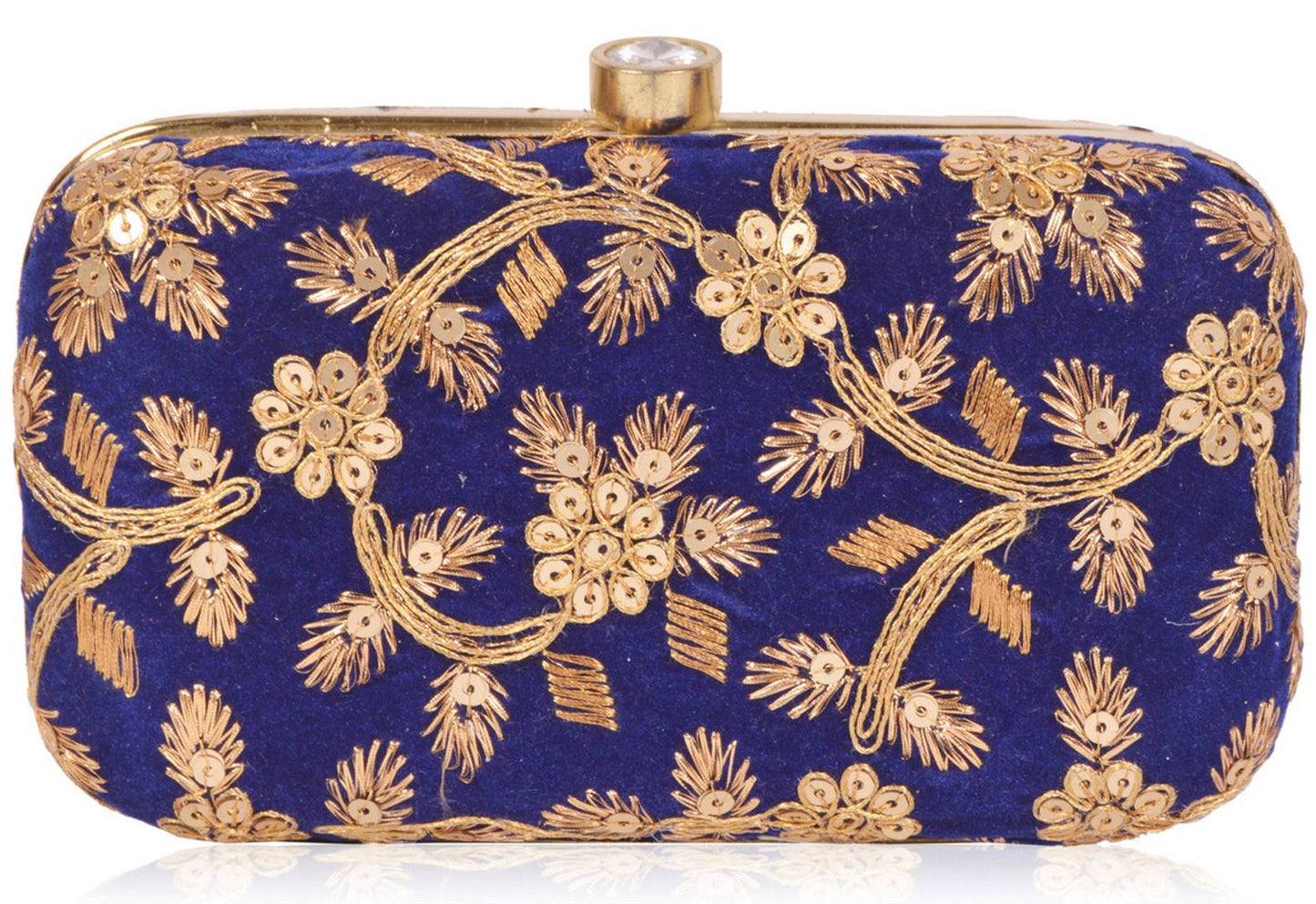 Trendy Velvet Party Wear Bridal Box Clutch With Metal Sling Chain