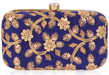 Trendy Velvet Party Wear Bridal Box Clutch With Metal Sling Chain