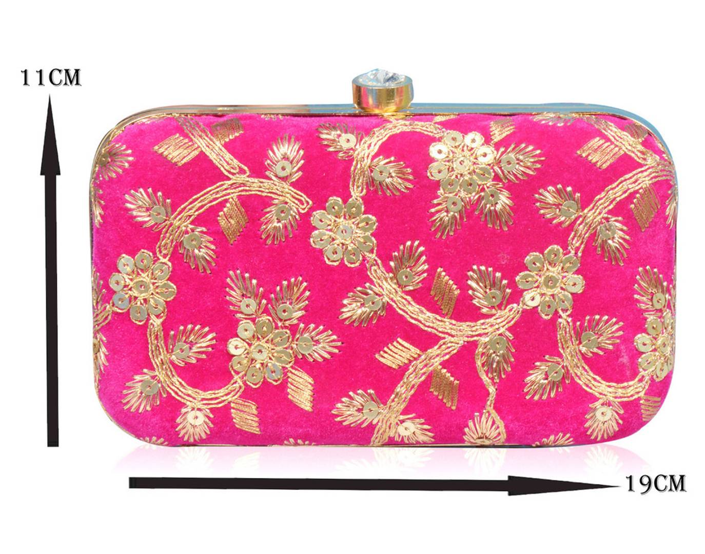 Trendy Velvet Party Wear Bridal Box Clutch With Metal Sling Chain