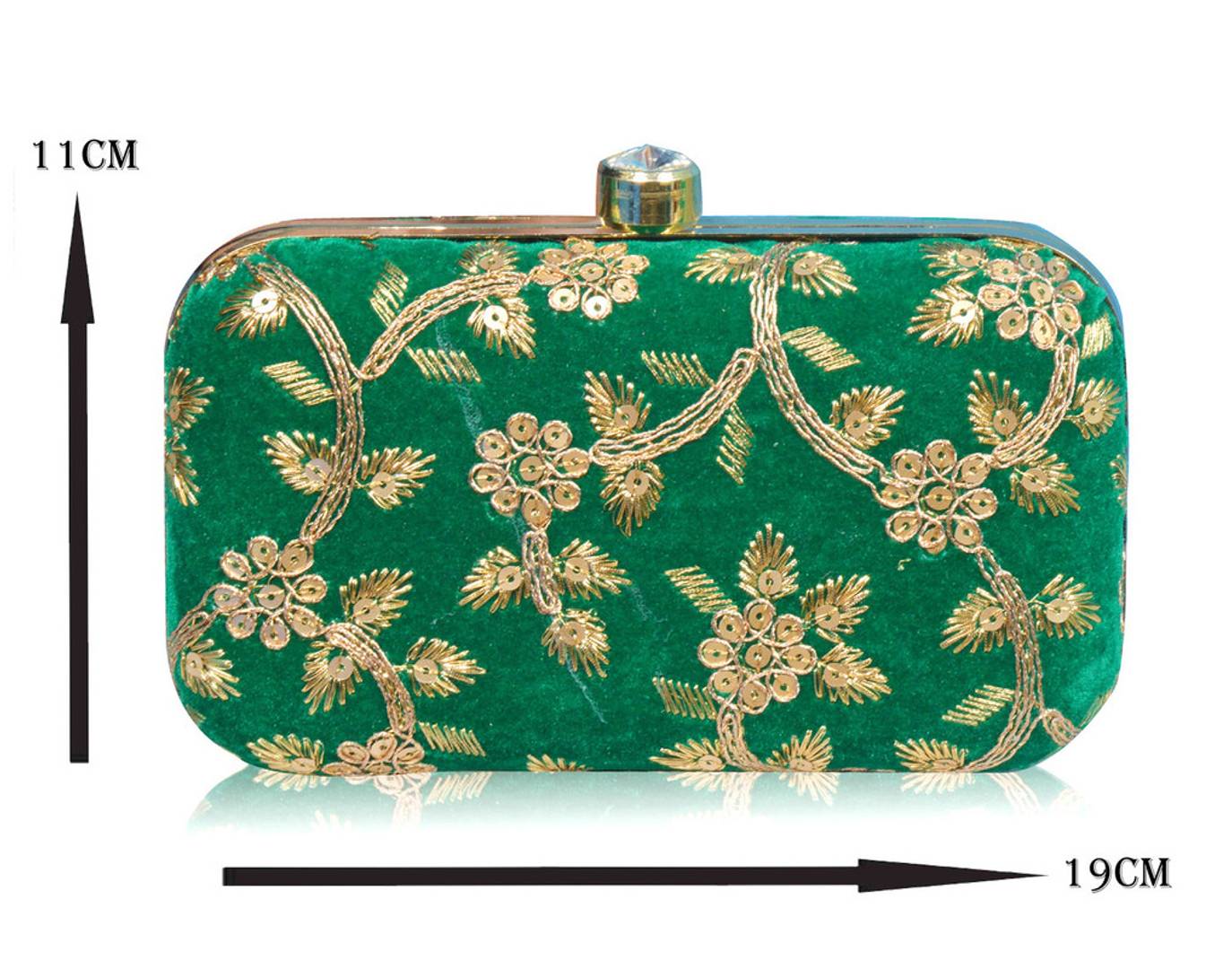 Trendy Velvet Party Wear Bridal Box Clutch With Metal Sling Chain