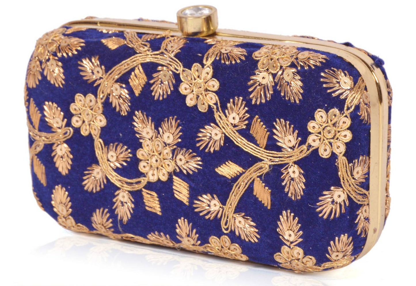 Trendy Velvet Party Wear Bridal Box Clutch With Metal Sling Chain