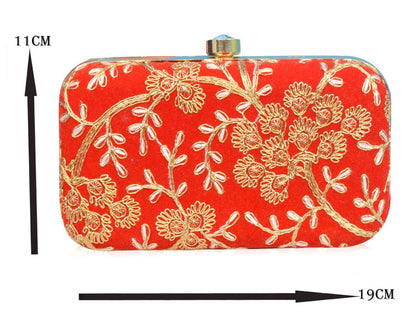 Trendy Velvet Party Wear Bridal Box Clutch With Metal Sling Chain