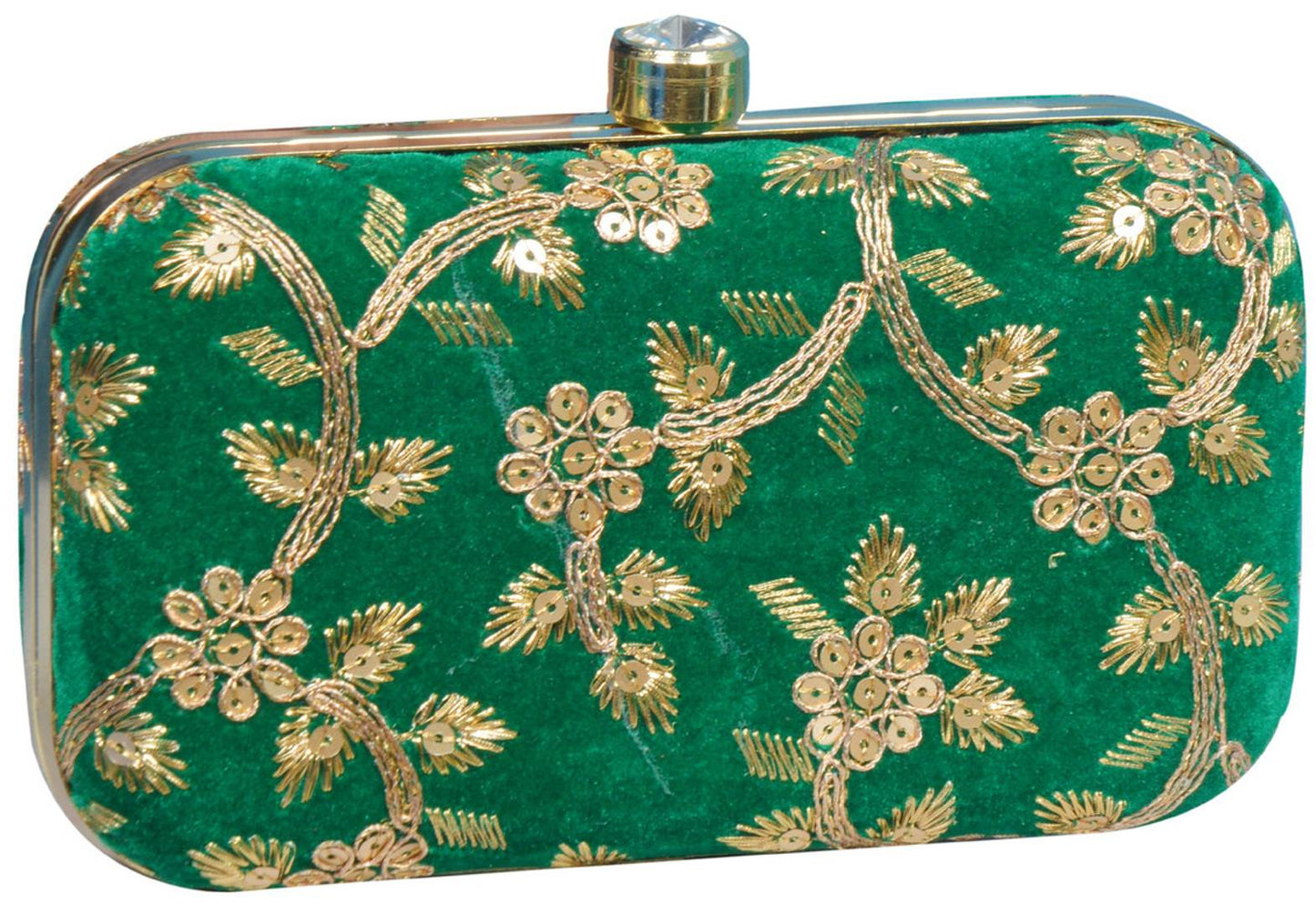 Trendy Velvet Party Wear Bridal Box Clutch With Metal Sling Chain