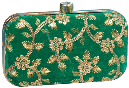 Trendy Velvet Party Wear Bridal Box Clutch With Metal Sling Chain