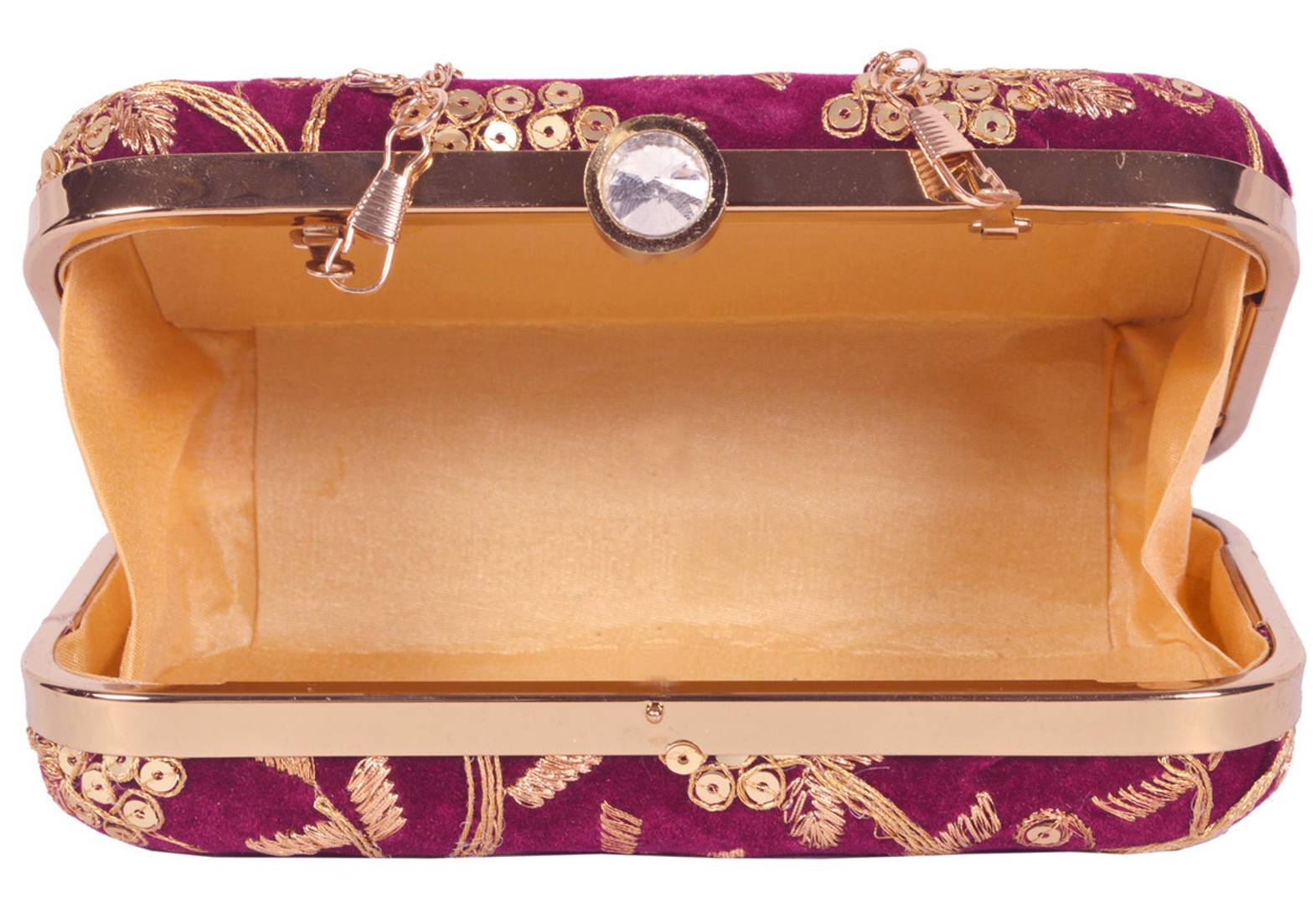 Trendy Velvet Party Wear Bridal Box Clutch With Metal Sling Chain
