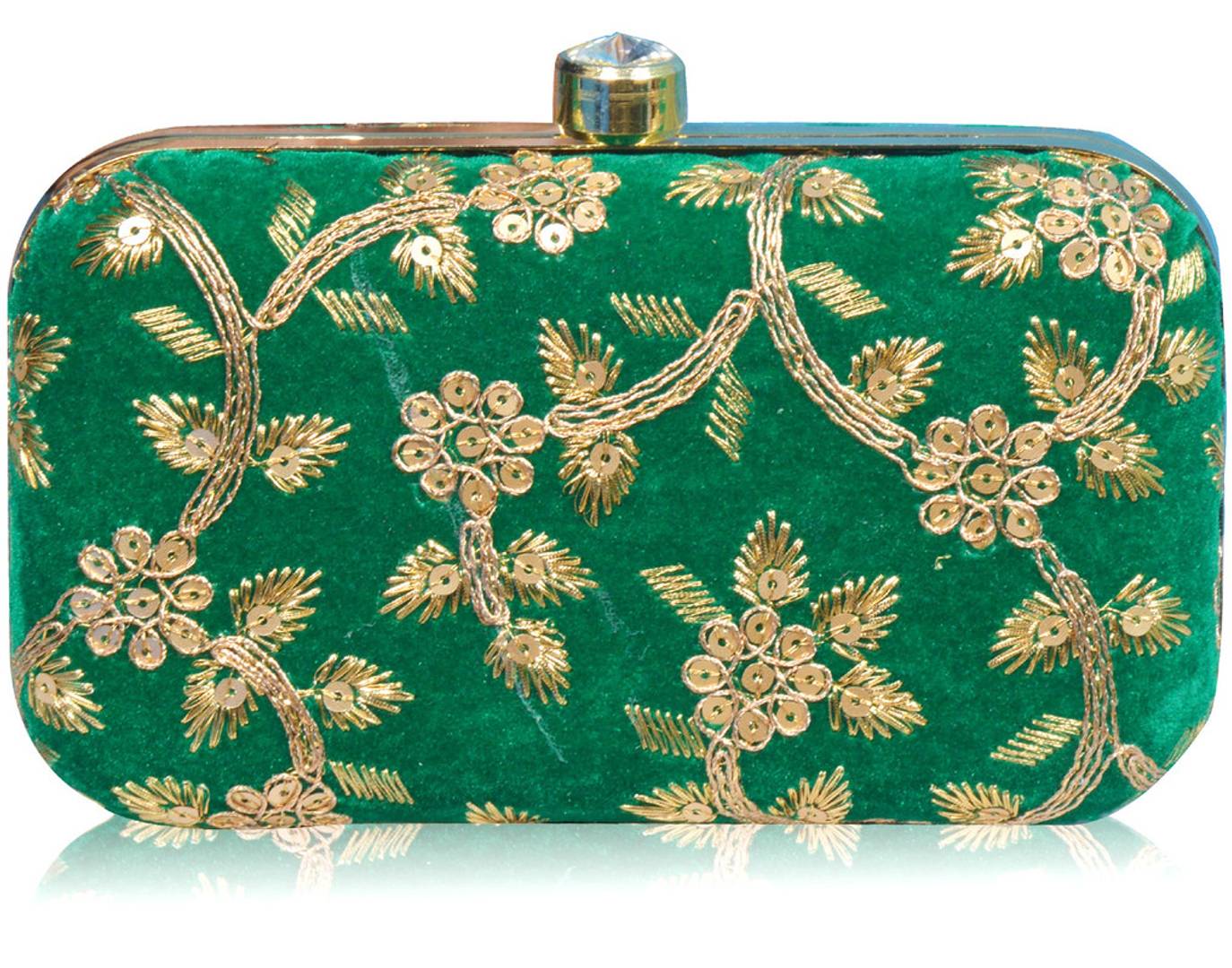 Trendy Velvet Party Wear Bridal Box Clutch With Metal Sling Chain
