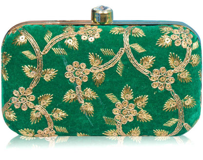 Trendy Velvet Party Wear Bridal Box Clutch With Metal Sling Chain