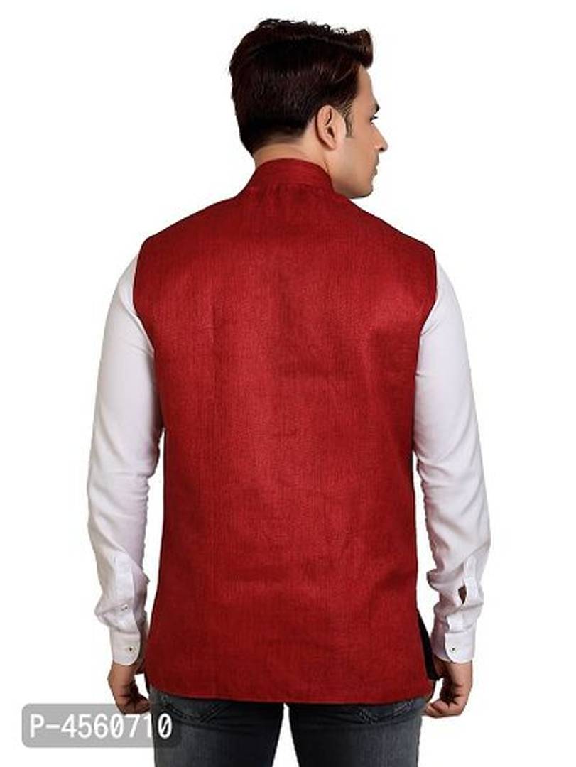 Men Blended Bandhgala Festive Nehru Jacket Waistcoat Maroon