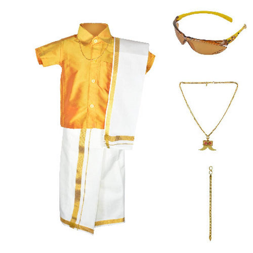 Chella Mapillai Boy's Golden Silk Blend Shirt and Dhoti