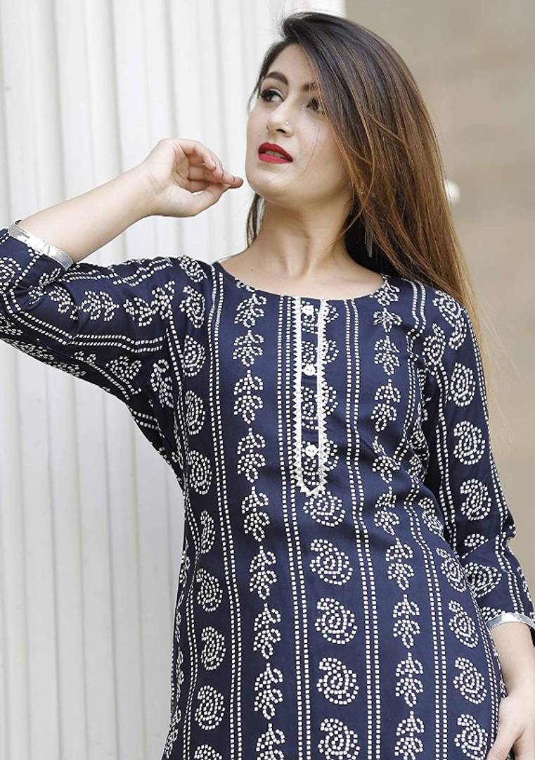 Stylish Rayon Bandhej Printed Kurta With Skirt Set