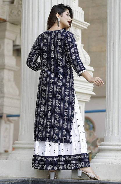 Stylish Rayon Bandhej Printed Kurta With Skirt Set