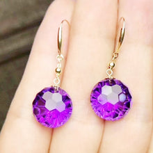 Load image into Gallery viewer, 18K Gold Amethyst Drop Earrings 3.3ct x 2 pieces Gemstone Per Jewellery Fine Jewellery Purple Colour
