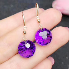 Load image into Gallery viewer, 18K Gold Amethyst Drop Earrings 3.3ct x 2 pieces Gemstone Per Jewellery Fine Jewellery Purple Colour
