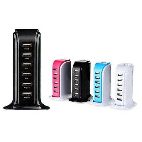 Smart Power 6 USB Colorful Tower for Every Desk at Home or Office charge any Gadget - Color: PINK