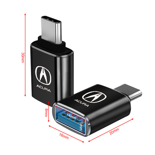 1pcs Car USB Type-C Converter Charging Adapter Auto Goods For Acura TSX 2004 2007 2008 2009 2010 TL Integta RSX RDX ILX MDX