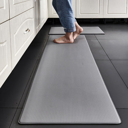PVC Kitchen Carpet Waterproof Oilproof PU Leather Kitchen Mat Non Slip Floor Mat for Living Room Bedroom Doormat Grey Black