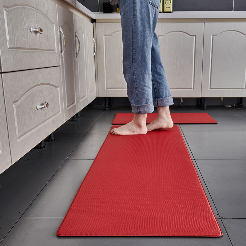PVC Kitchen Carpet Waterproof Oilproof PU Leather Kitchen Mat Non Slip Floor Mat for Living Room Bedroom Doormat Grey Black