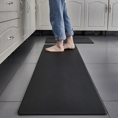 PVC Kitchen Carpet Waterproof Oilproof PU Leather Kitchen Mat Non Slip Floor Mat for Living Room Bedroom Doormat Grey Black