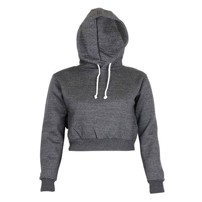 Women's Solid Crop Hoodie Long Sleeve Jumper Sweater. Hooded Pullover Coat Casual Sweatshirt Top Sudaderas Mujer