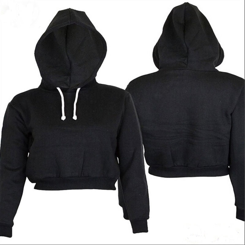 Women's Solid Crop Hoodie Long Sleeve Jumper Sweater. Hooded Pullover Coat Casual Sweatshirt Top Sudaderas Mujer