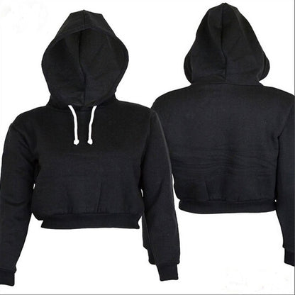 Women's Solid Crop Hoodie Long Sleeve Jumper Sweater. Hooded Pullover Coat Casual Sweatshirt Top Sudaderas Mujer