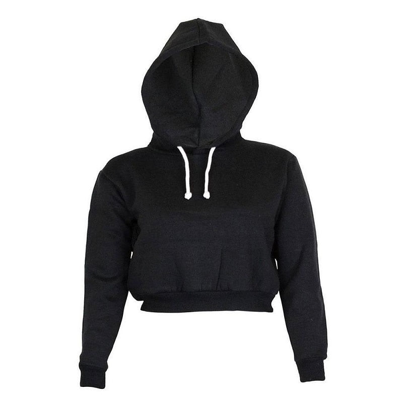 Women's Solid Crop Hoodie Long Sleeve Jumper Sweater. Hooded Pullover Coat Casual Sweatshirt Top Sudaderas Mujer