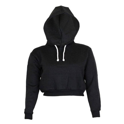 Women's Solid Crop Hoodie Long Sleeve Jumper Sweater. Hooded Pullover Coat Casual Sweatshirt Top Sudaderas Mujer