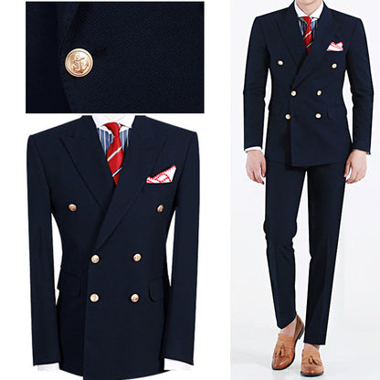 2018 Designer Men's Dress Suit Navy Blue Peaked Lapel Double Breasted 1 Piece only Coat without pants